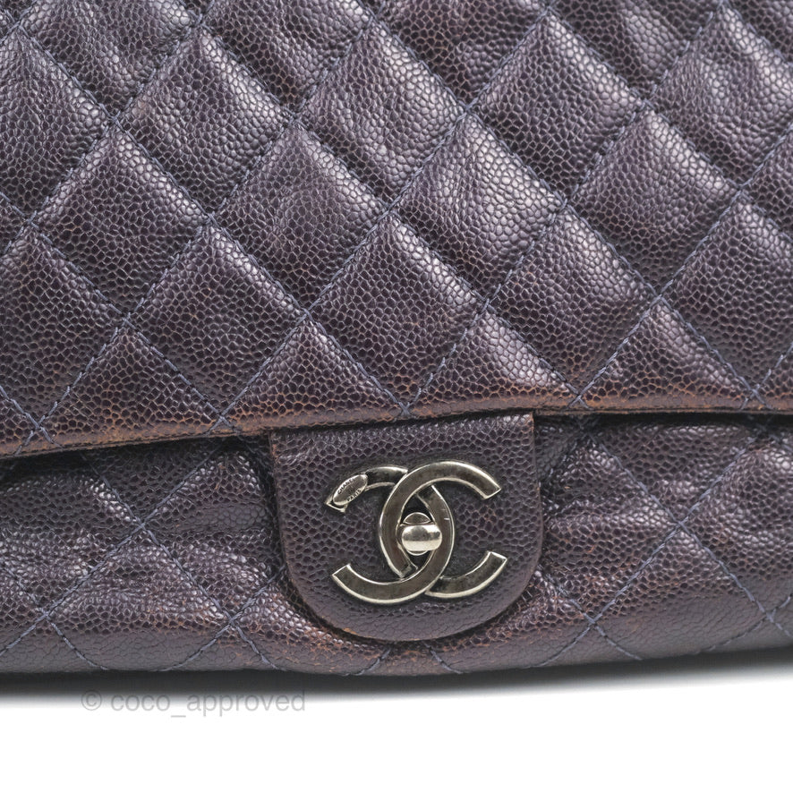 Chanel Jumbo Easy Flap Bag Caviar Dark Purple Ruthenium Hardware