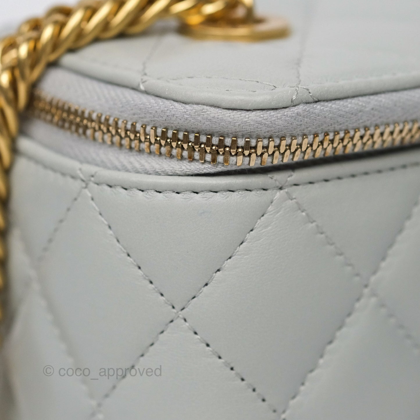 Chanel Quilted Vanity Rectangular with Chain Grey Blue Lambskin Gold Hardware