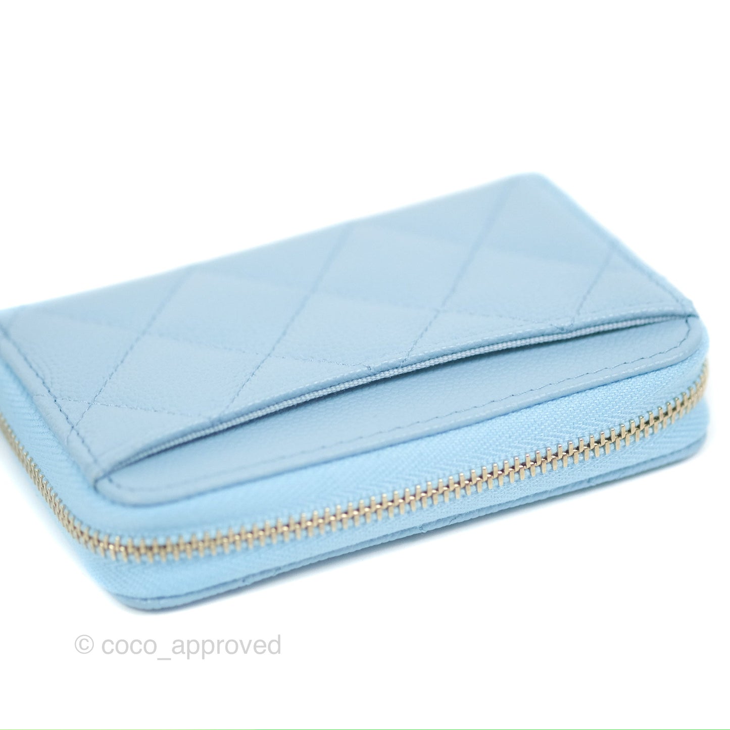 Chanel Classic Zipped Coin Purse Quilted Blue Caviar Gold Hardware