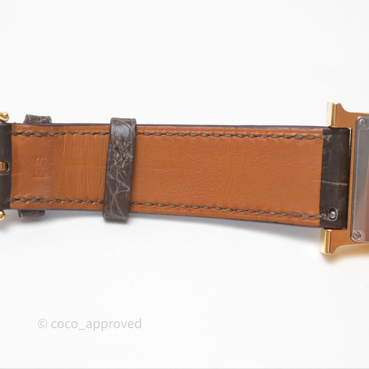 Hermès Heure H MM Watch Barenia Noir Alligator Gold Hardware