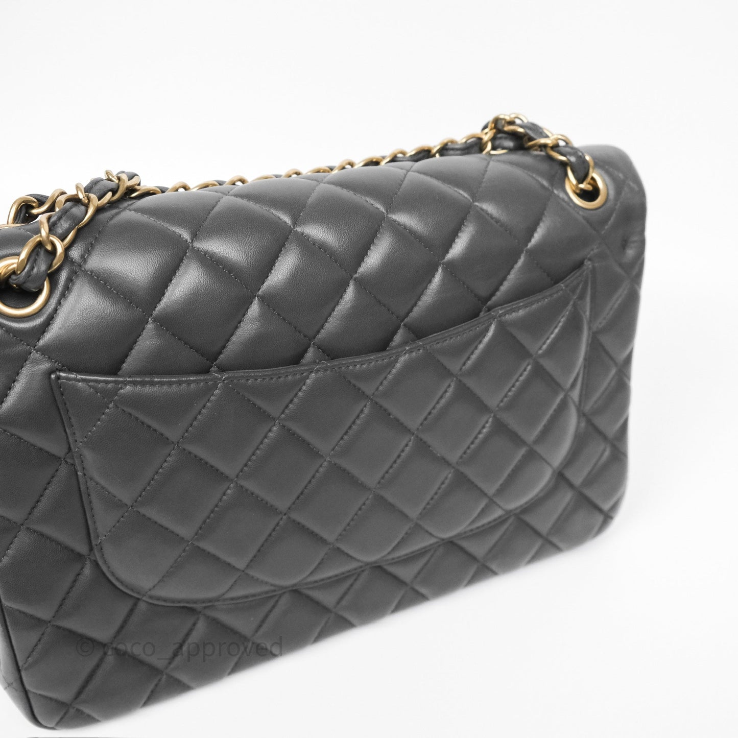Chanel Jumbo Double Flap Dark Grey Lambskin Brushed Gold Hardware⁣⁣