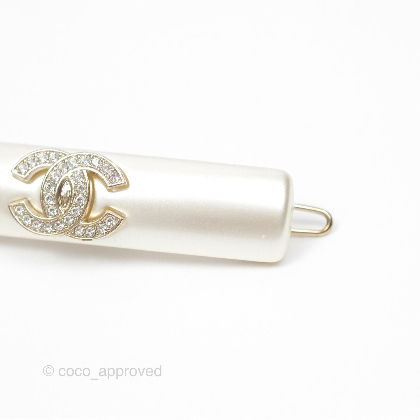 Chanel Crystal CC Pearl Hair Clip Gold Tone 21B