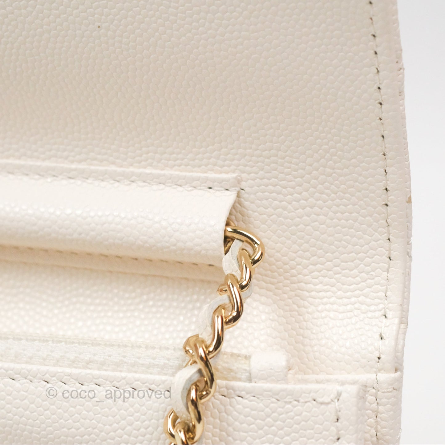 Chanel Quilted Wallet On Chain WOC With Charms White Caviar Gold Hardware