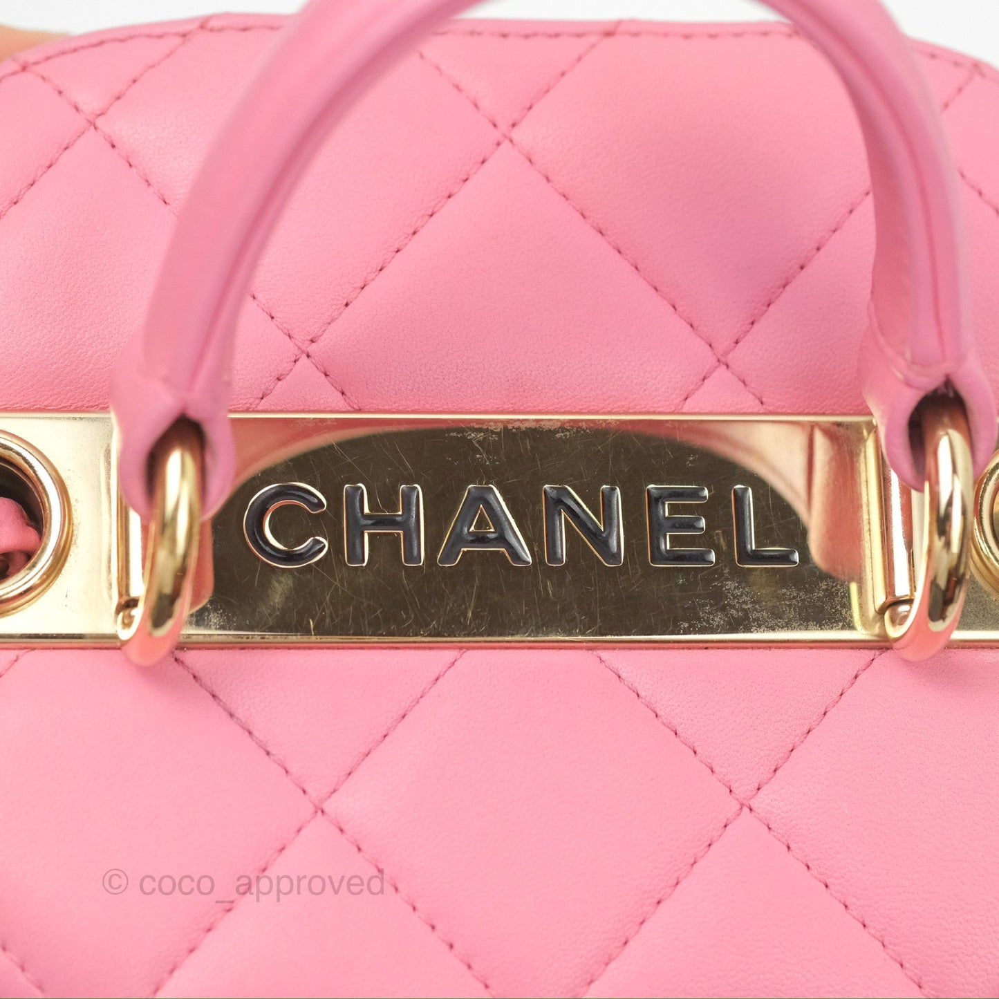 Chanel Small Quilted Top Handle Vanity Case Pink Lambskin Gold Hardware