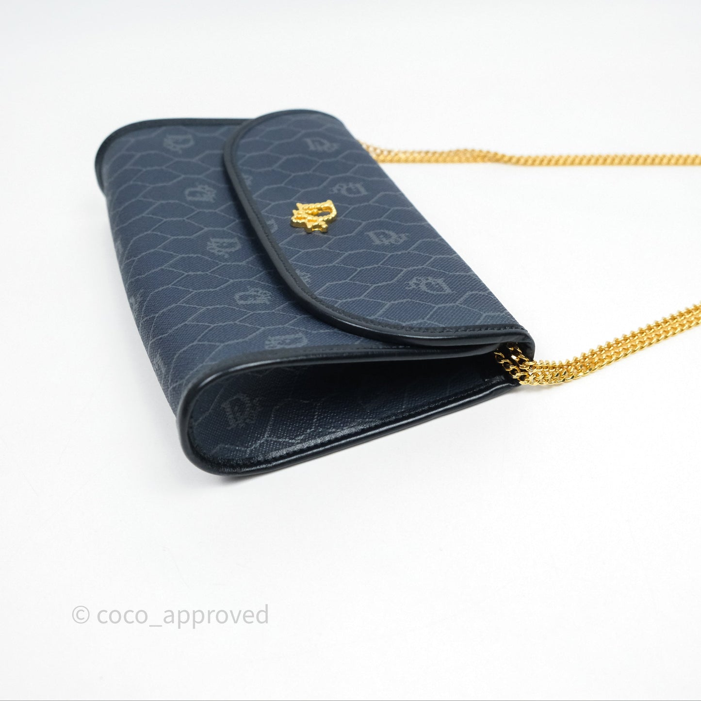 Christian Dior Vintage Honeycomb Flap Bag Navy Gold Hardware