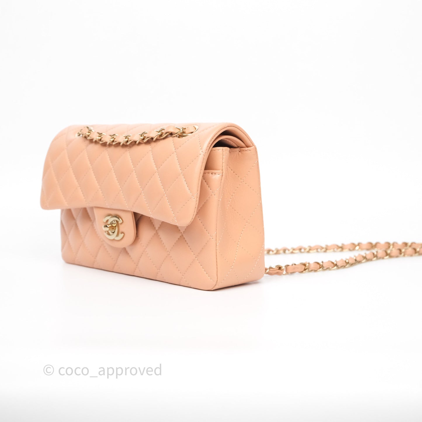 Chanel Small Classic Flap Quilted Dark Peach Beige Lambskin Gold Hardware