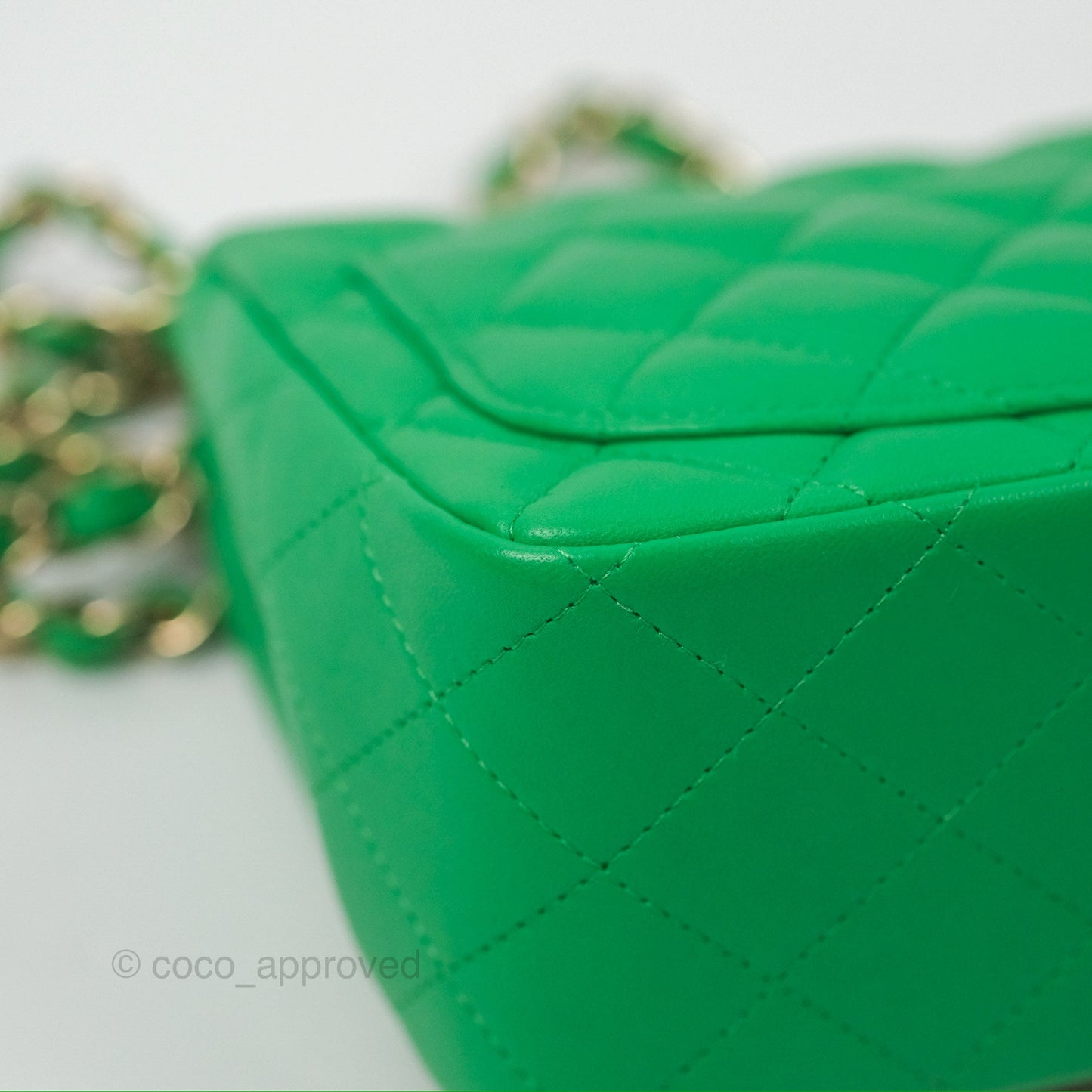 Chanel Quilted Mini Square Green Lambskin Gold Hardware