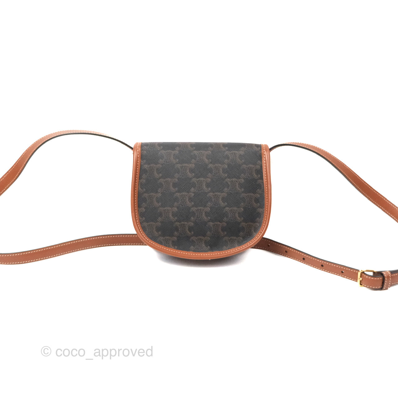 Celine Mini Besace Triomphe Canvas Calfskin Tan