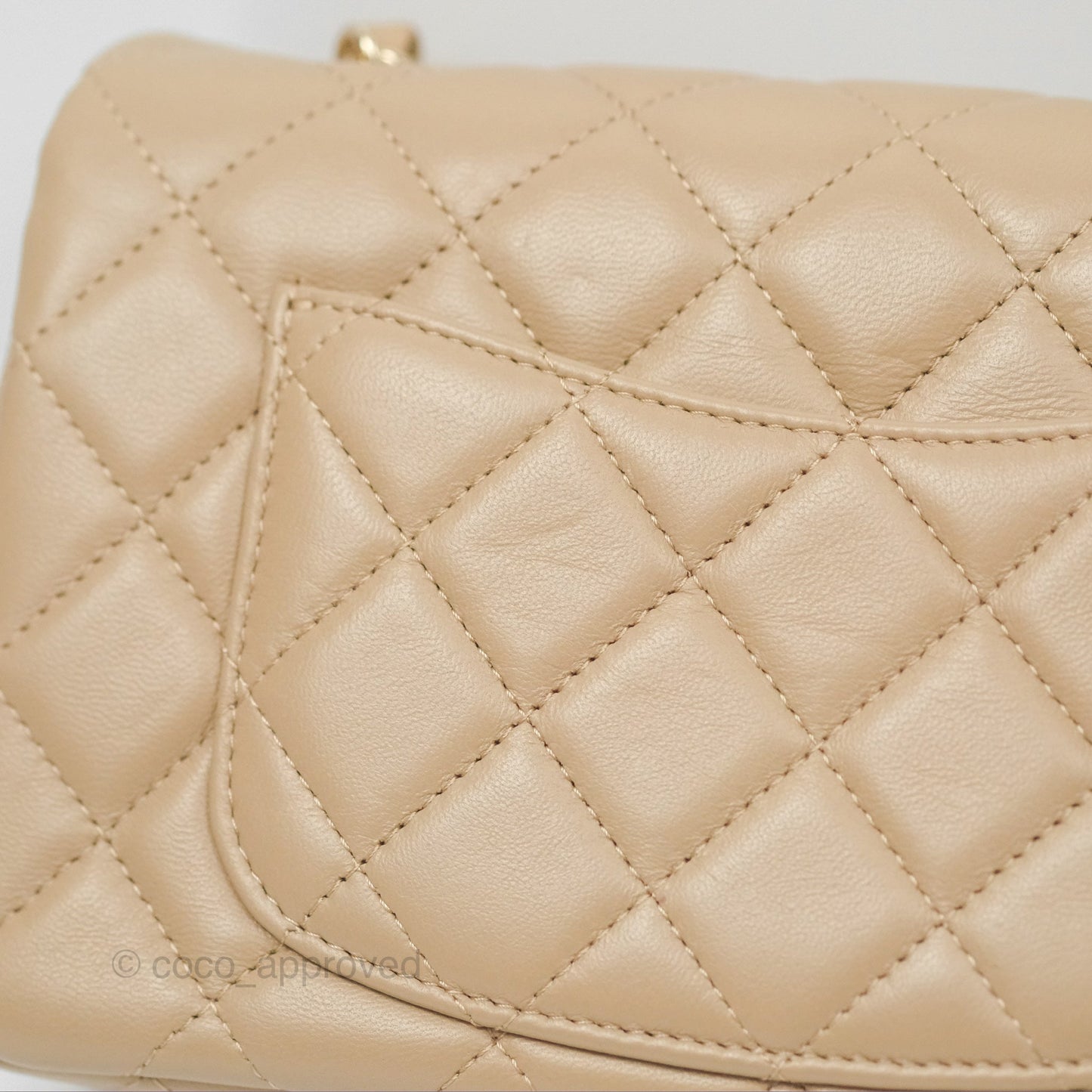 Chanel Mini Rectangular Quilted Beige Lambskin Gold Hardware