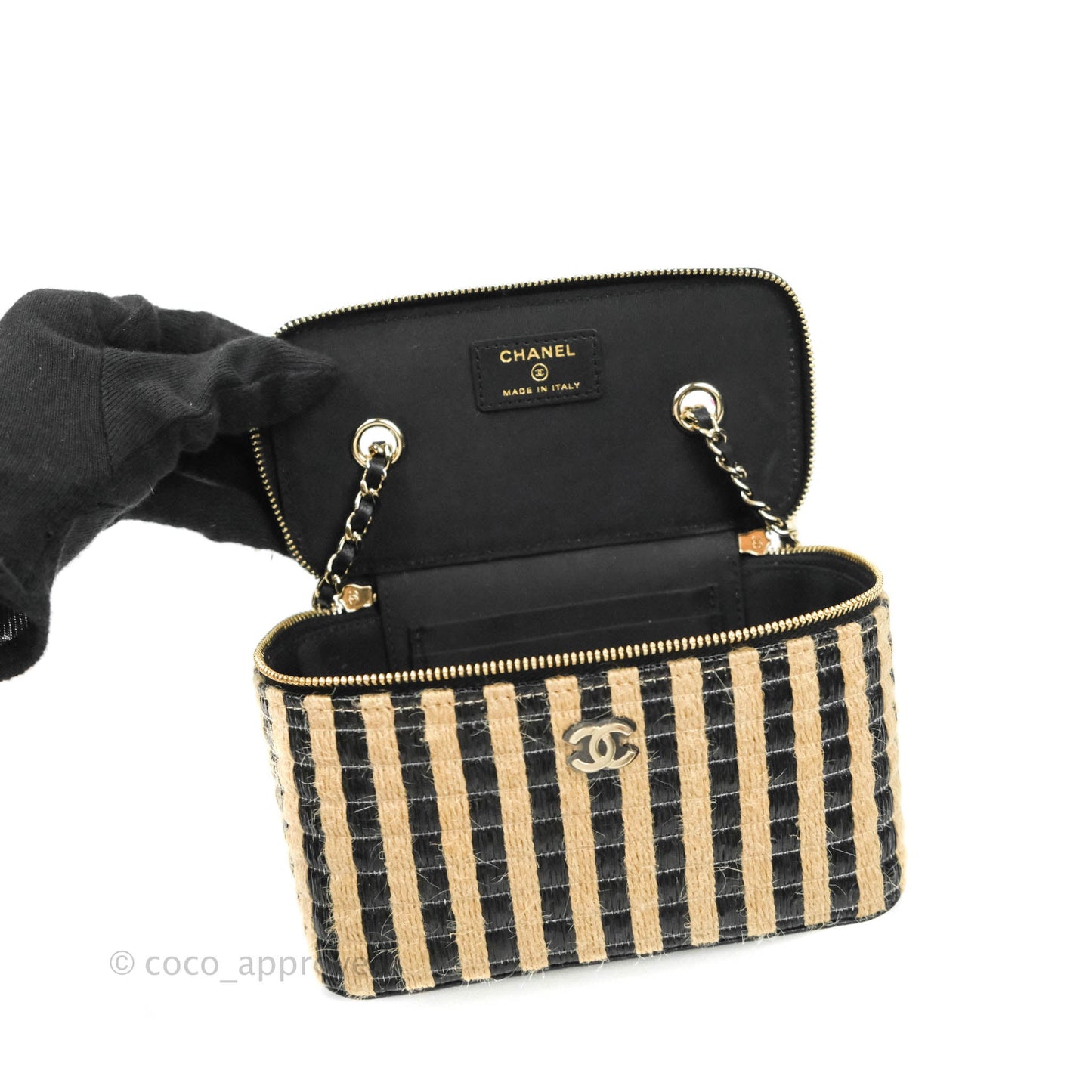 Chanel Vanity with Chain Raffia Jute Thread Black & Beige Gold Hardware