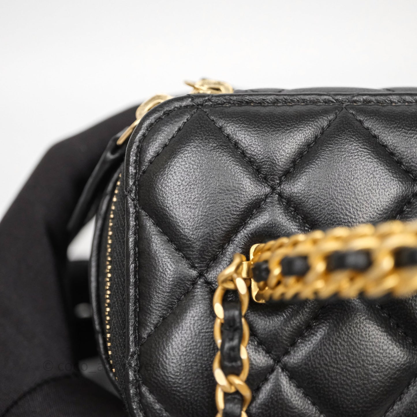 Chanel Top Handle Vanity Rectangular Black Lambskin Aged Gold Hardware