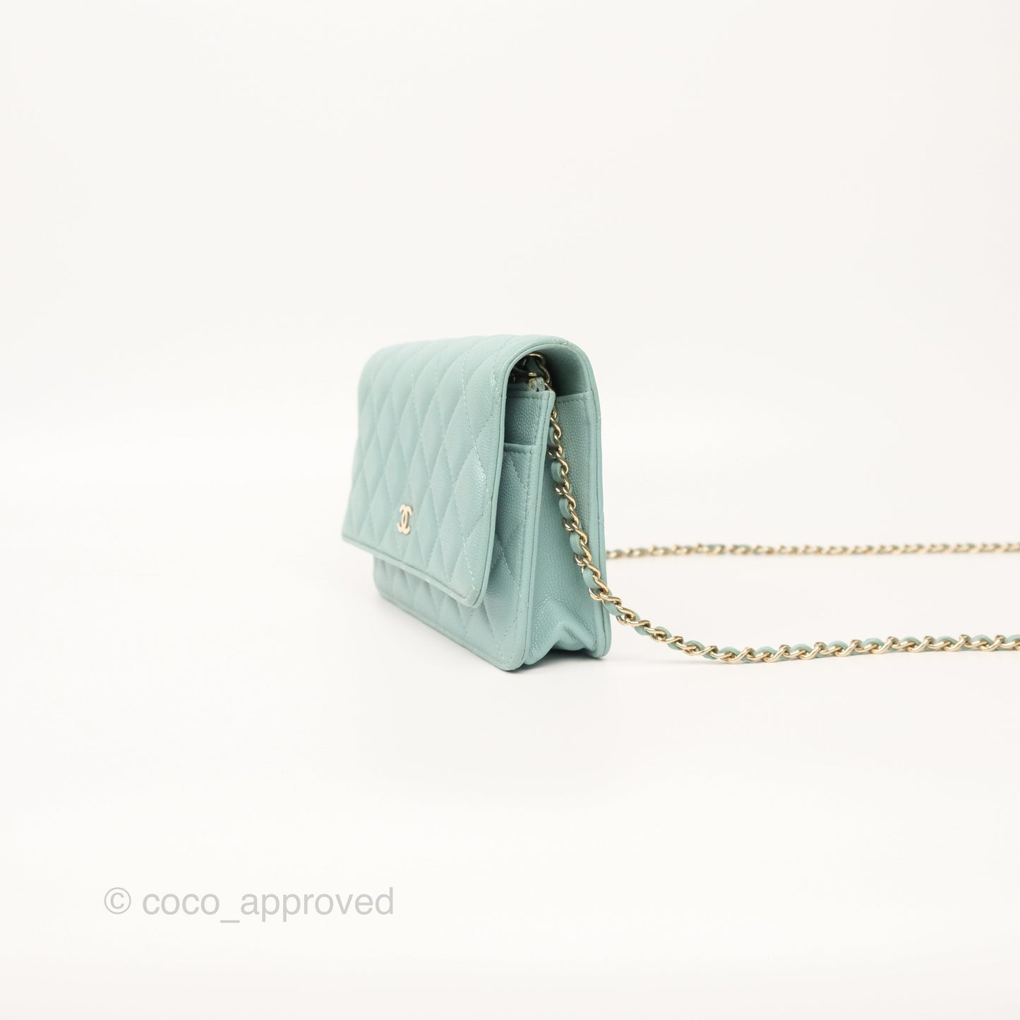 Chanel Quilted Classic Wallet On Chain WOC Tiffany Blue Caviar Gold Hardware