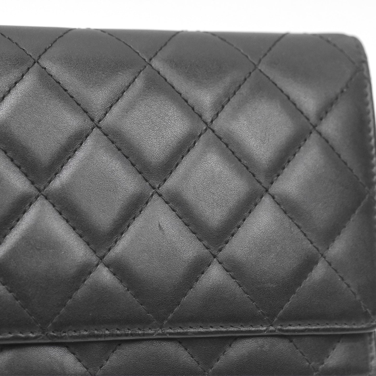 Chanel Quilted Cambon Yen Flap Wallet Black Calfskin Silver Hardware