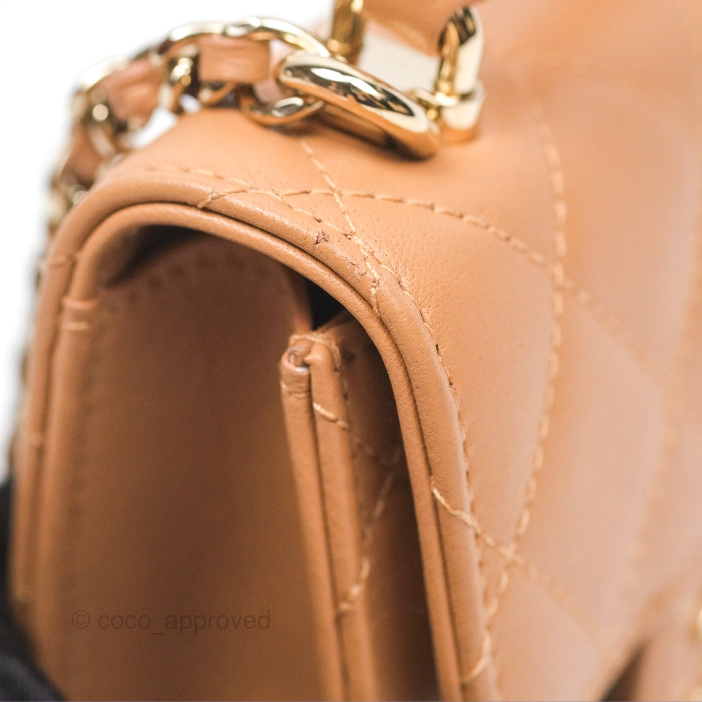 Chanel Mini Handle Clutch With Chain Caramel Lambskin Gold Hardware