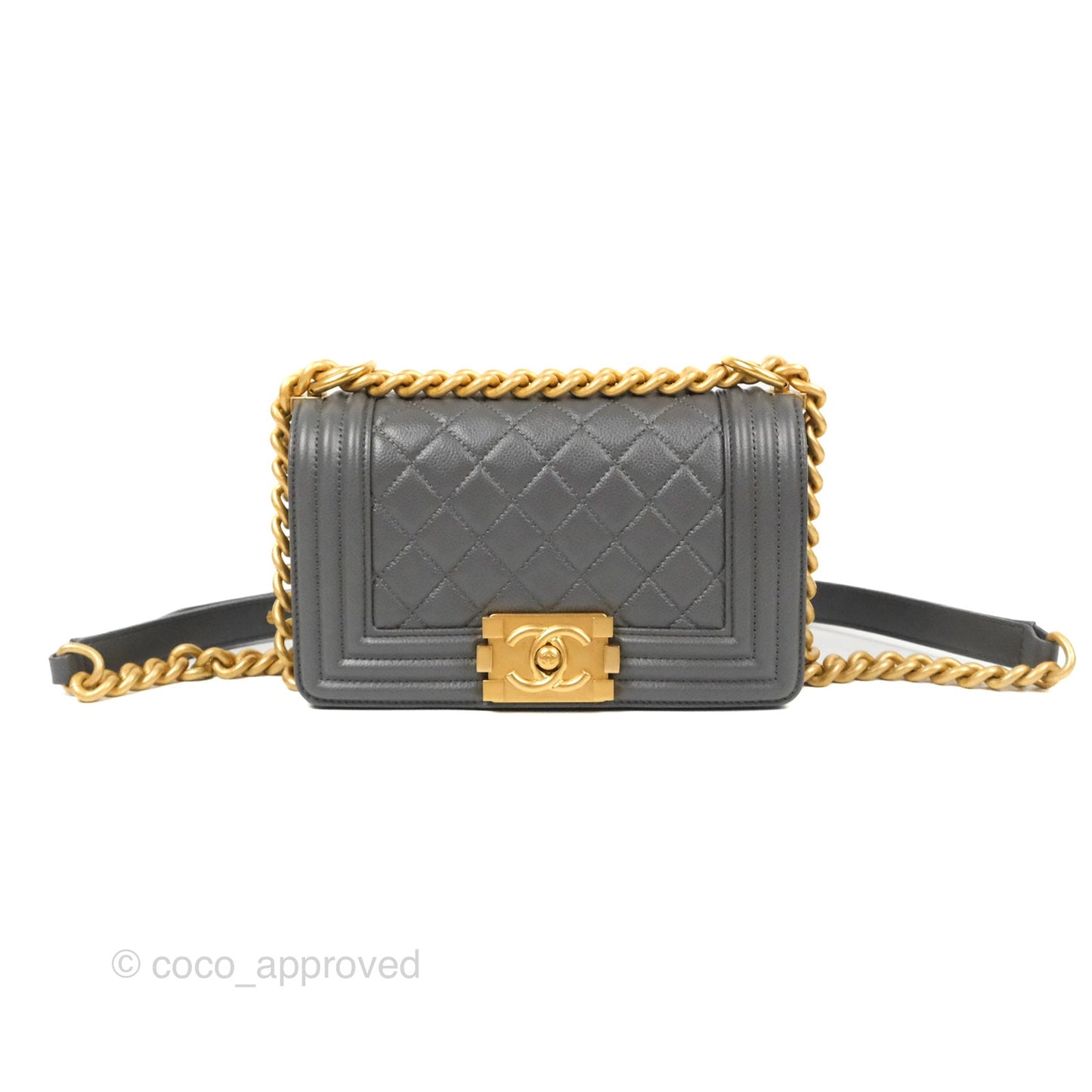 Chanel Small Boy Dark Grey Caviar Aged Gold Hardware
