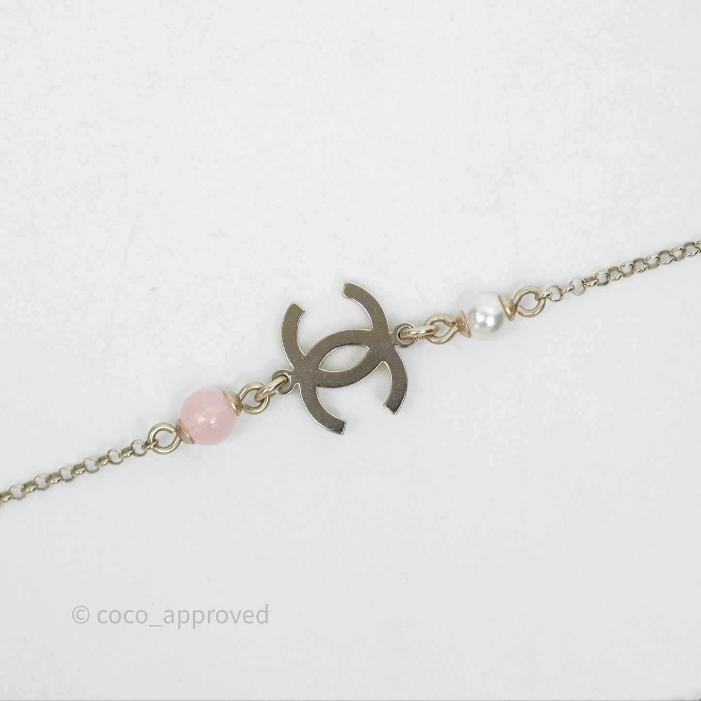 Chanel Crystal CC Pearl Heart Pendant Necklace Gold Tone 21B