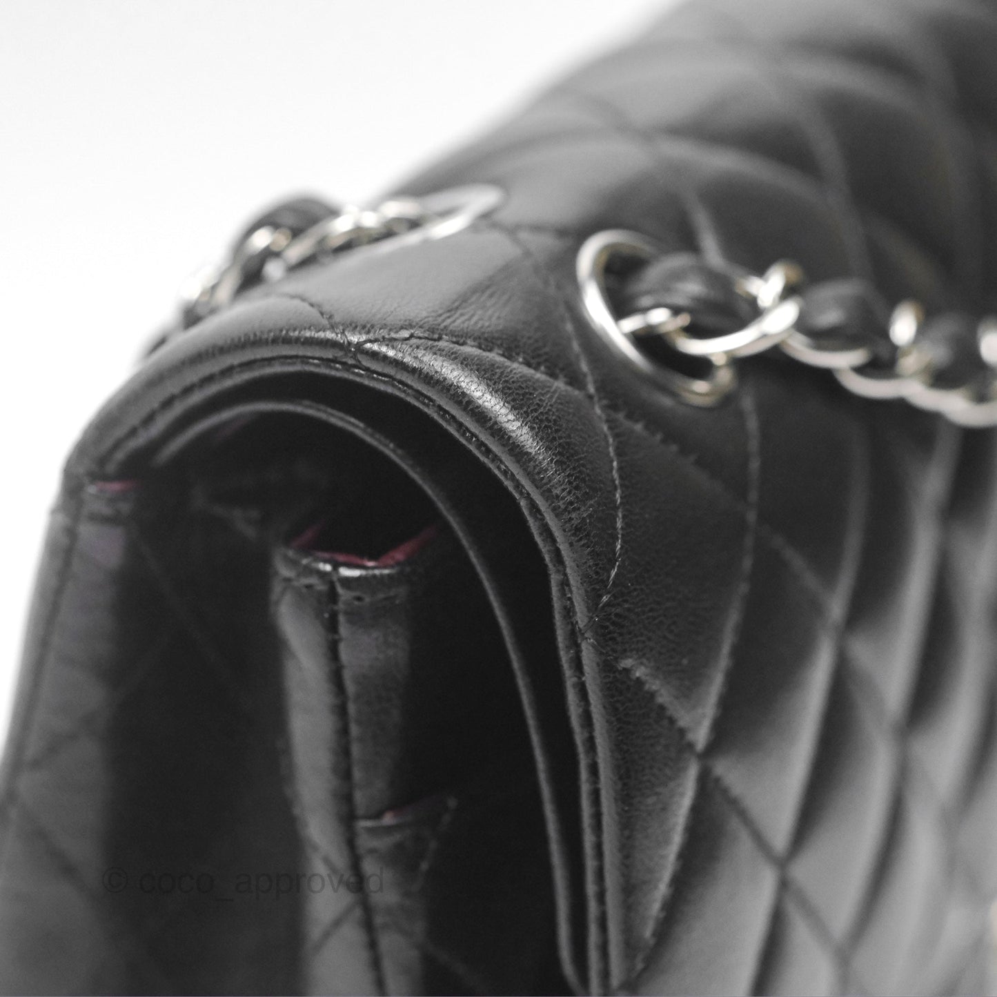 Chanel Classic M/L Medium Flap Quilted Black Lambskin Silver Hardware