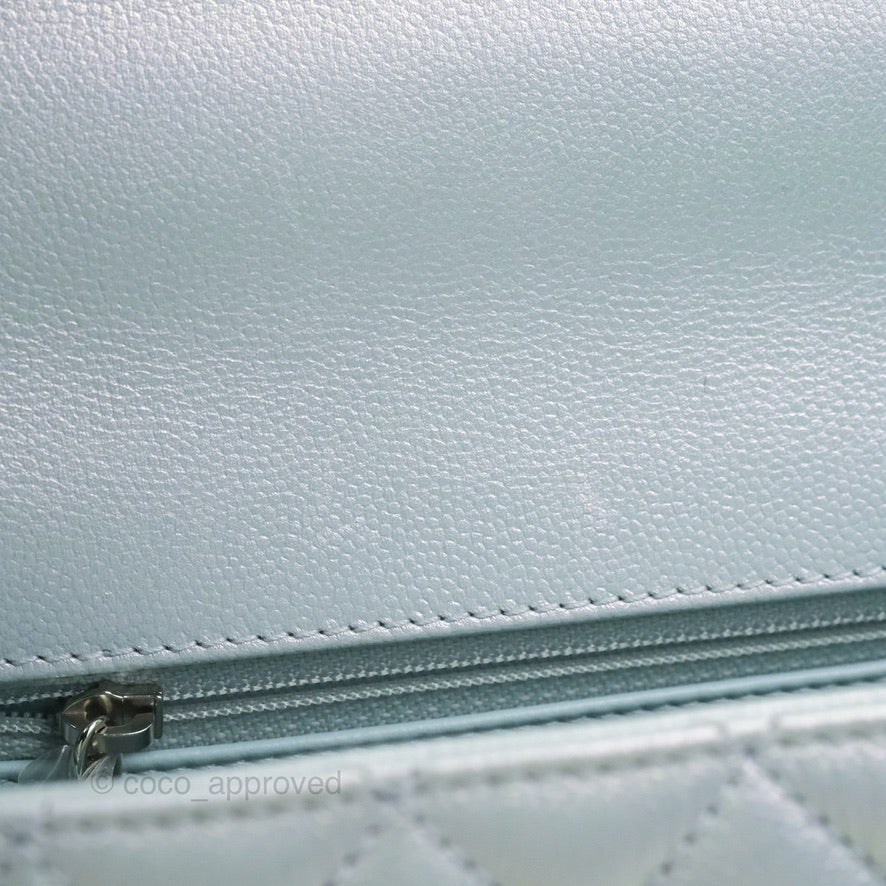 Chanel Small Coco Handle Quilted Iridescent Light Blue Caviar Rainbow Hardware