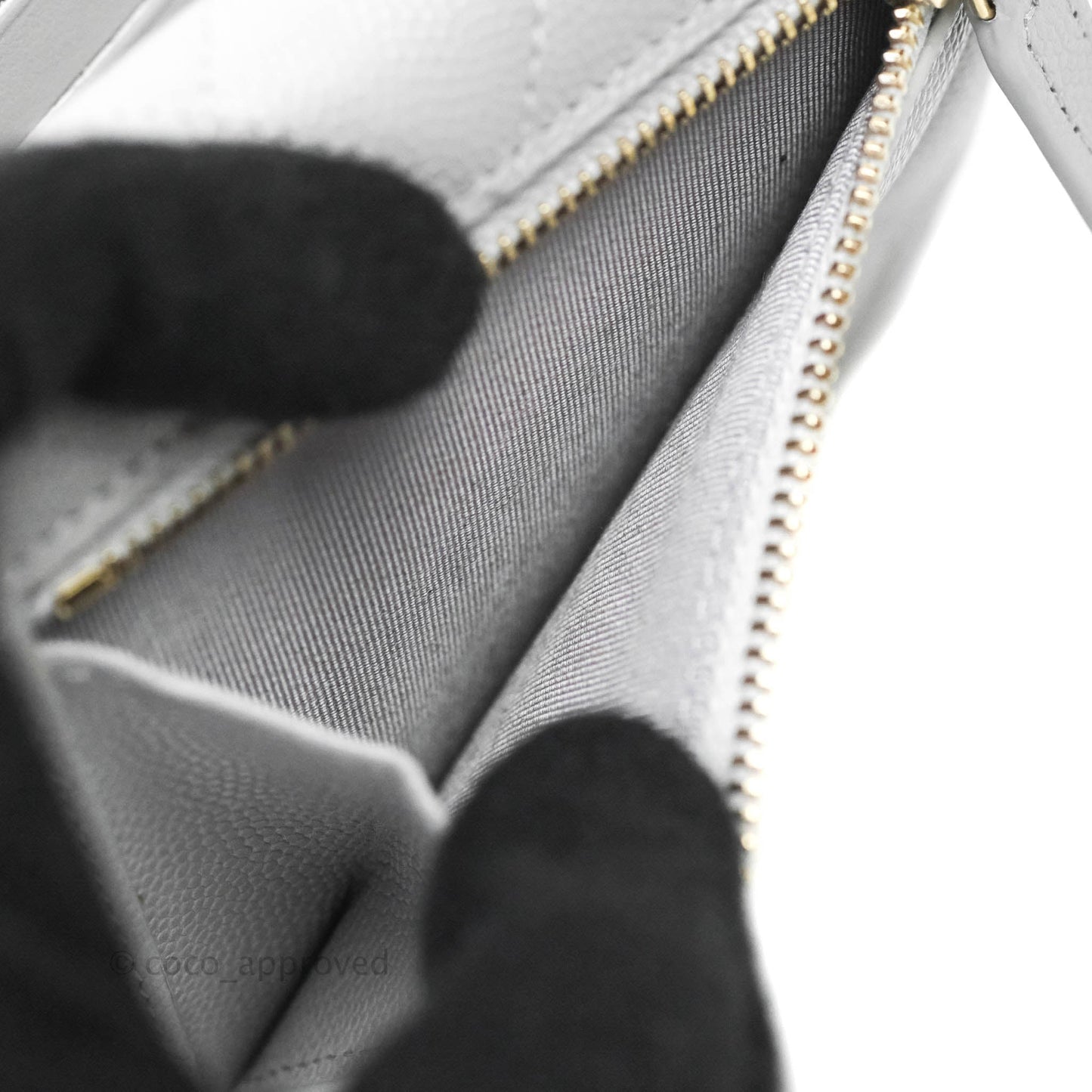 Chanel Quilted Classic Compact Wallet Grey Caviar Gold Hardware 21A