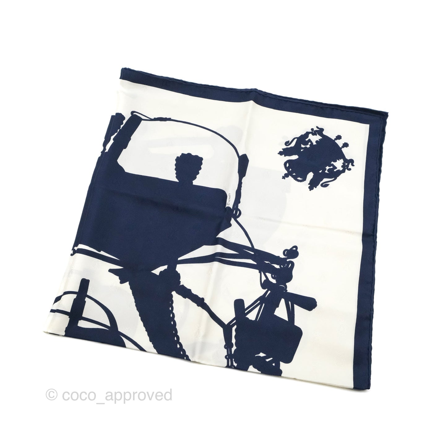 Hermes Silk Harnais De Cour Tattoo Scarf 90 Marine/ Blanc