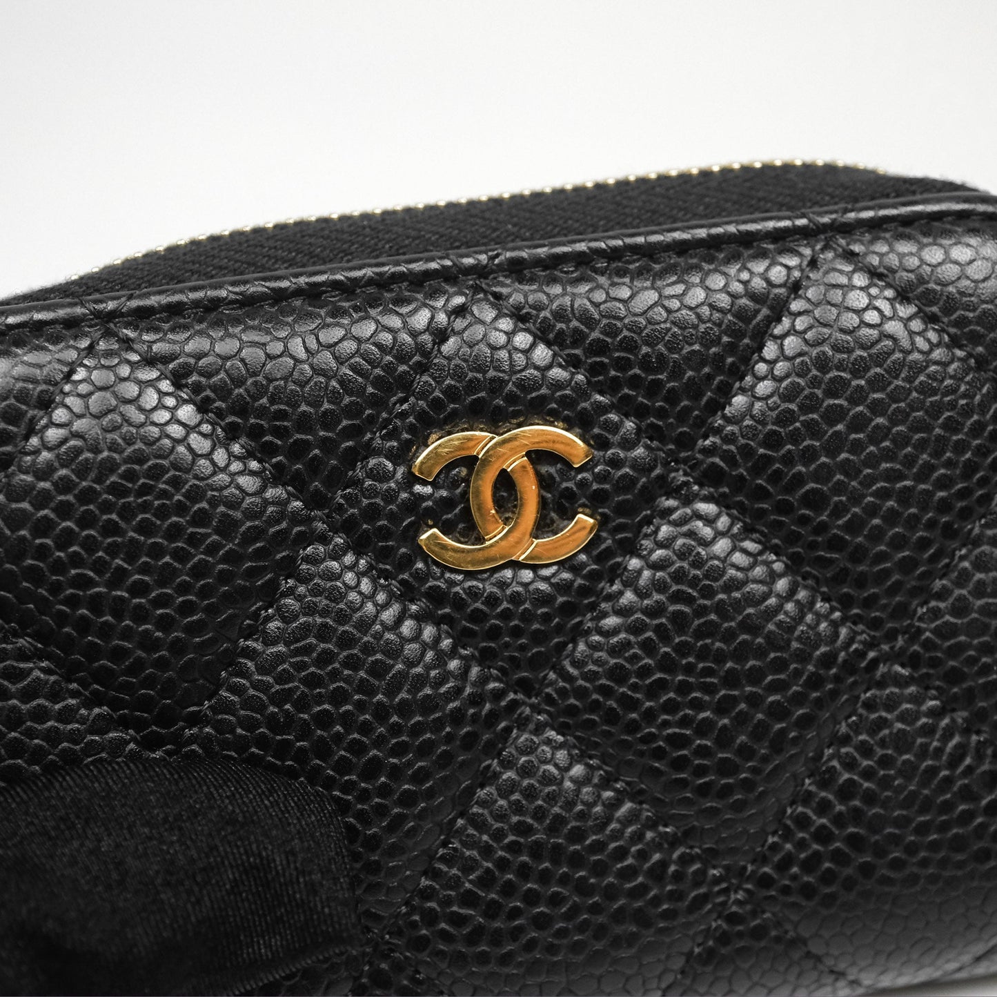 Chanel Classic Zipped Coin Purse Black Caviar Gold Hardware