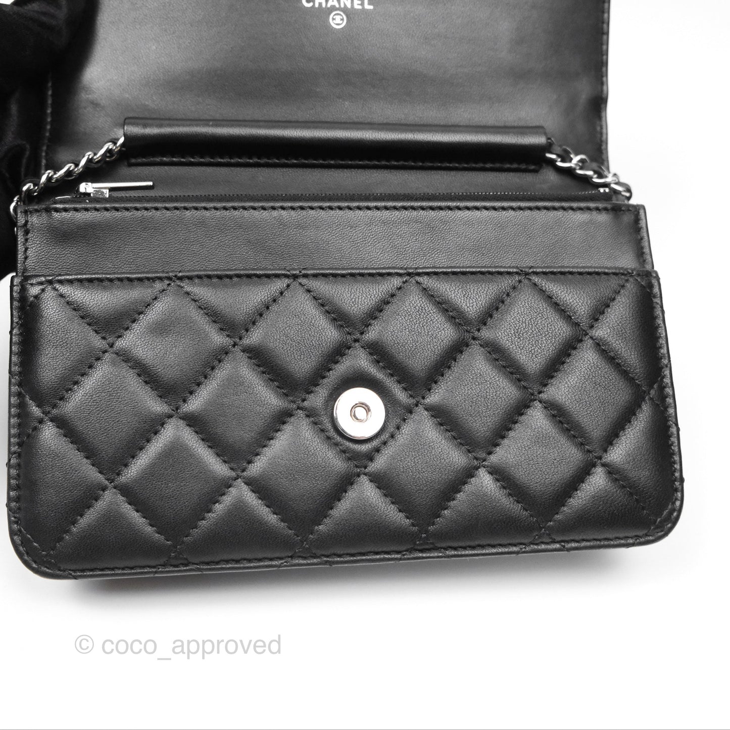 Chanel Quilted Classic Wallet on Chain WOC Black Lambskin Silver Hardware
