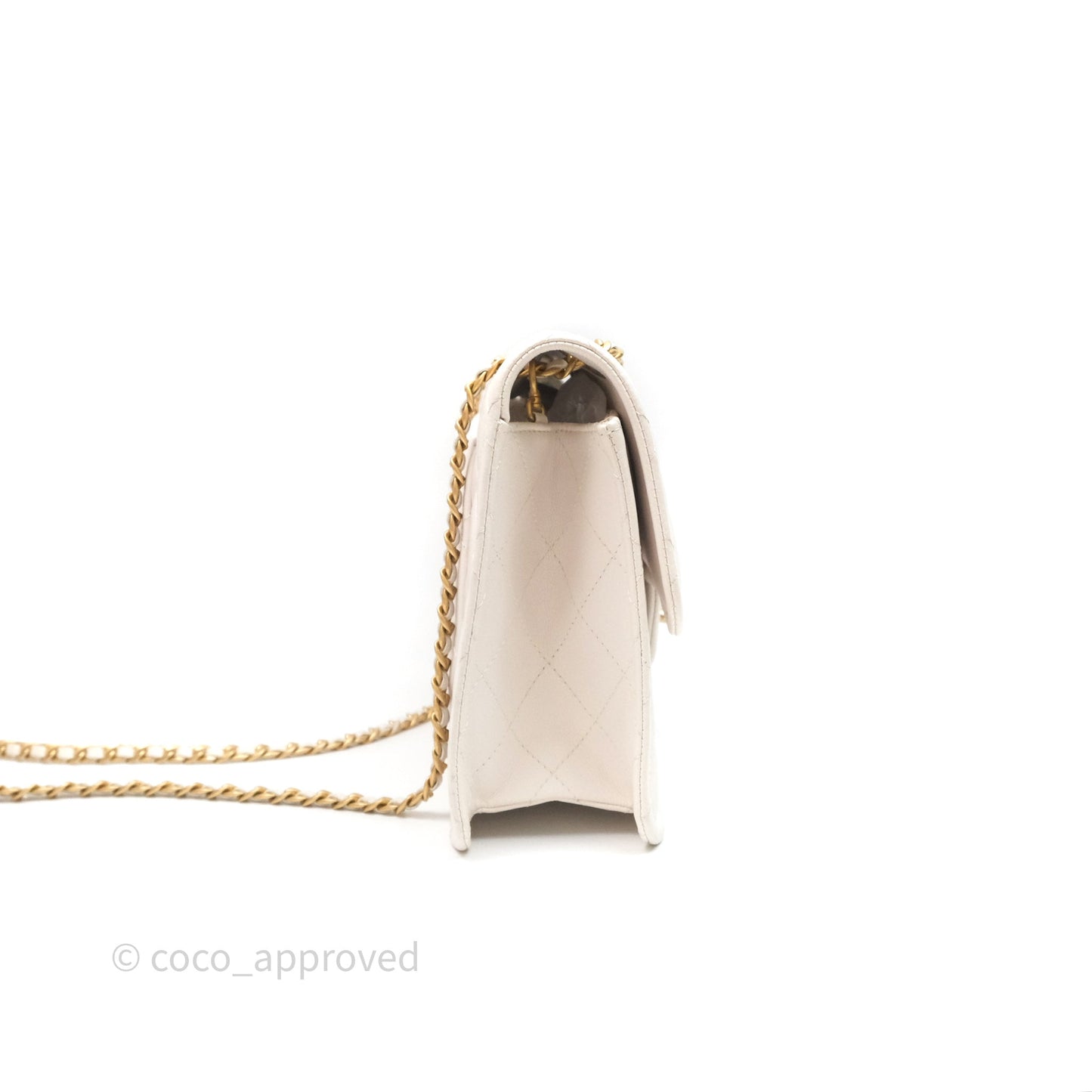 Chanel Large Quilted Sweet Classic Flap White Caviar Aged Gold Hardware
