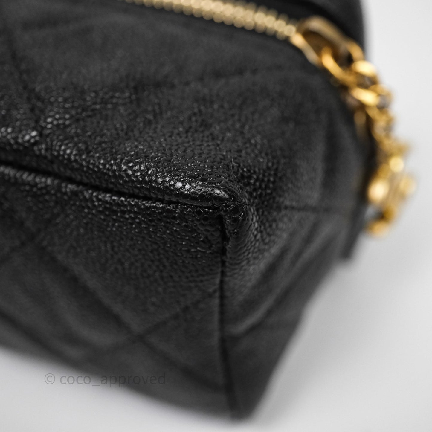 Chanel Quilted Mini Top Handle Vanity With Chain Black Caviar Aged Gold Hardware
