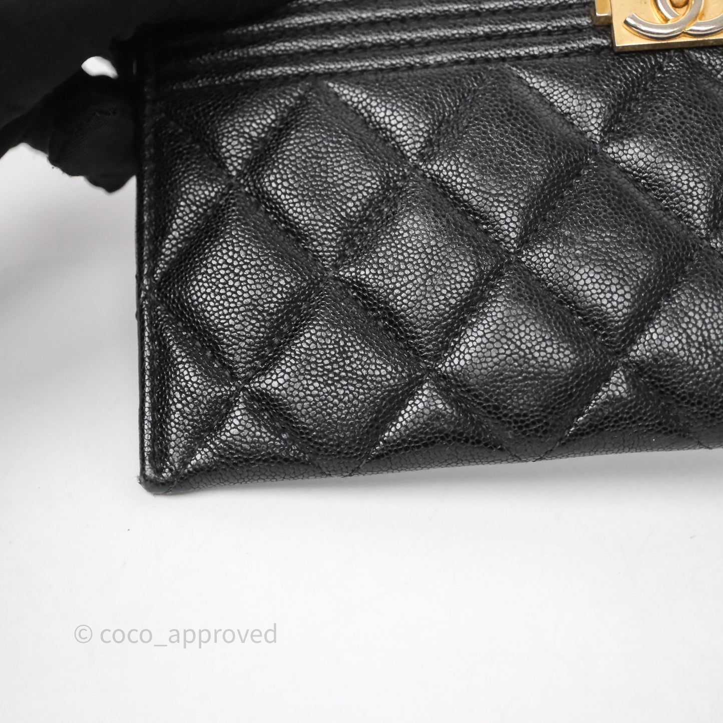 Chanel Boy Zip Long Wallet Black Caviar Gold Hardware
