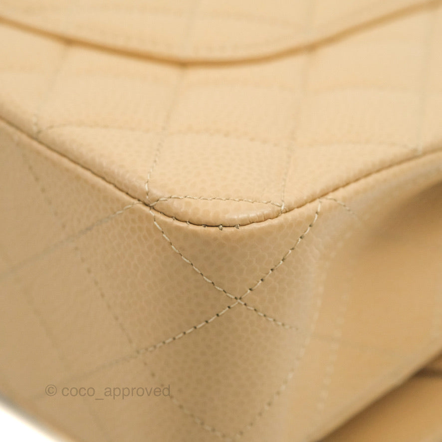 Chanel Quilted Classic M/L Medium Flap Beige Caviar Gold Hardware