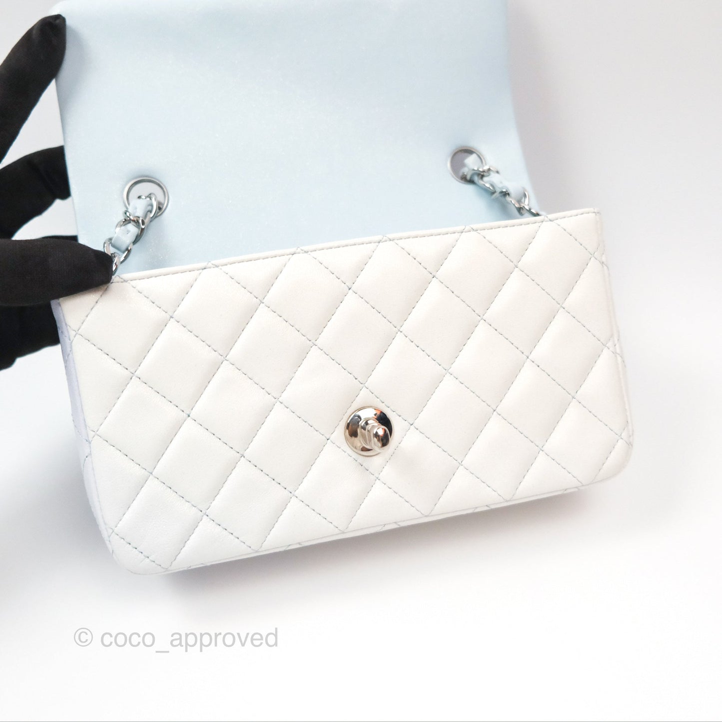 Chanel Quilted Mini Rectangular Flap Ombre Light Blue/Light Purple/White Iridescent Silver Hardware 21K