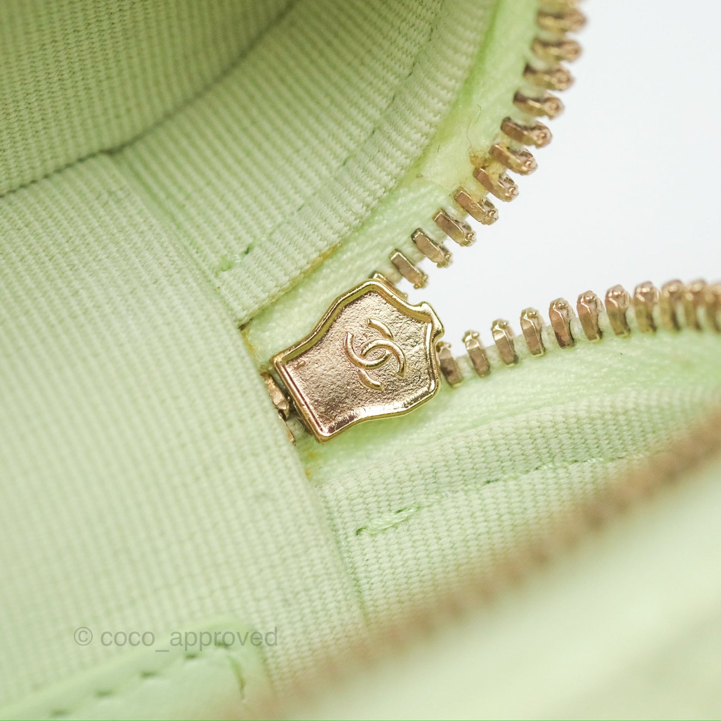 Chanel Quilted Small Handle With Care Vanity Case With Chain Green Caviar Gold Hardware