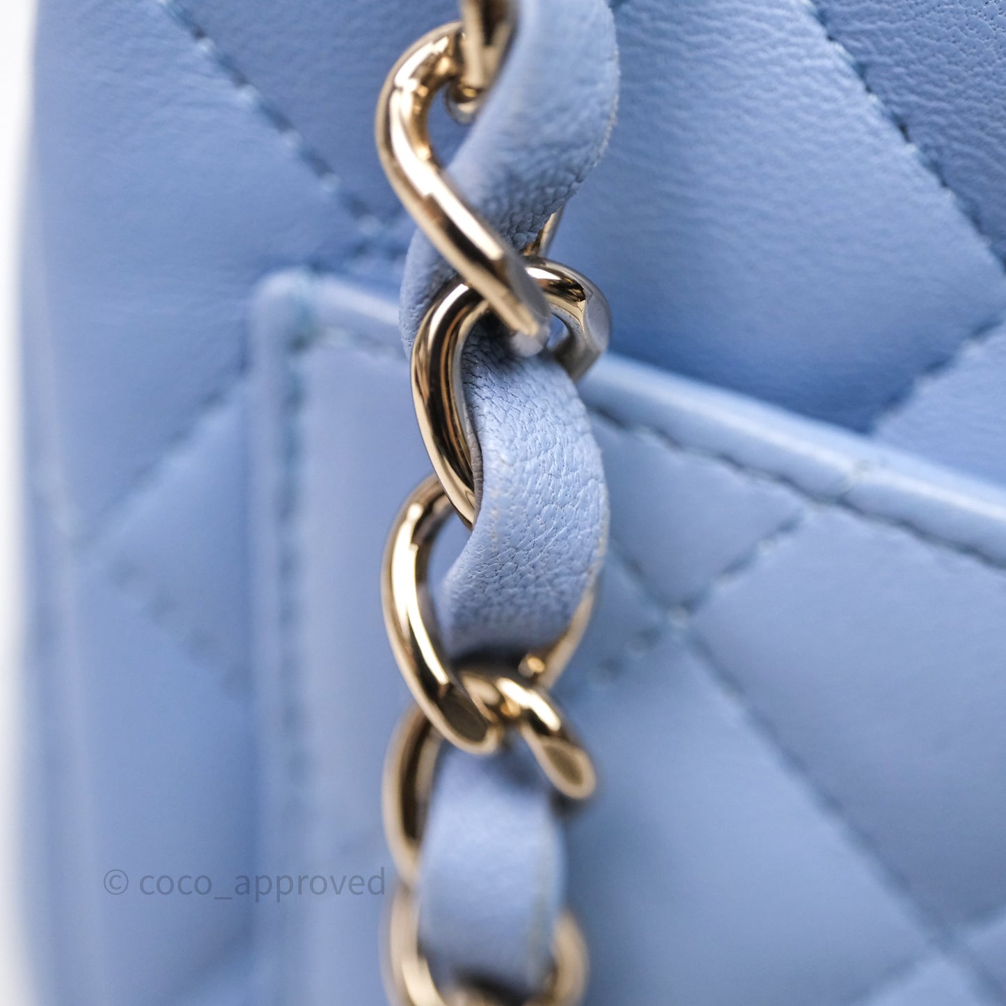 Chanel Mini Square Quilted Sky Blue Lambskin Gold Hardware