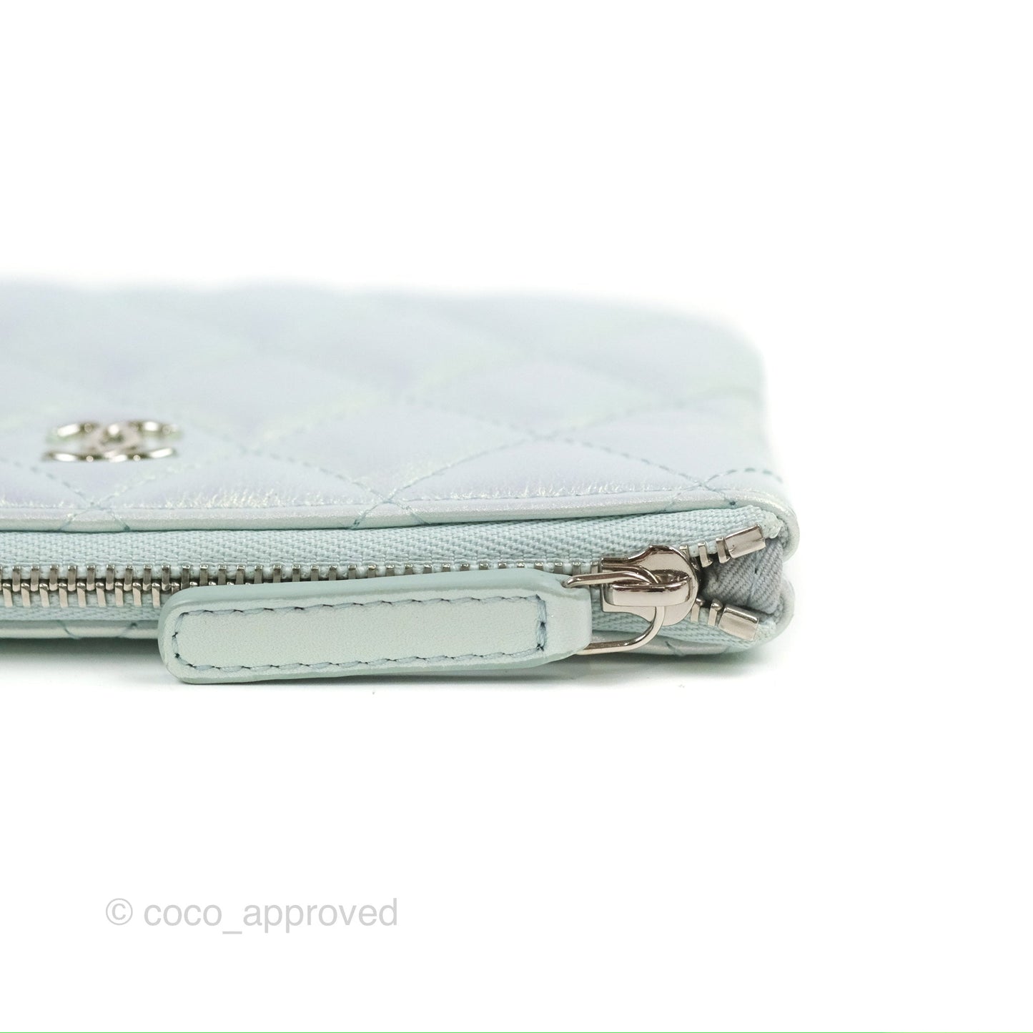 Chanel Quilted Mini O Case Iridescent Icy Blue Calfskin Silver Hardware