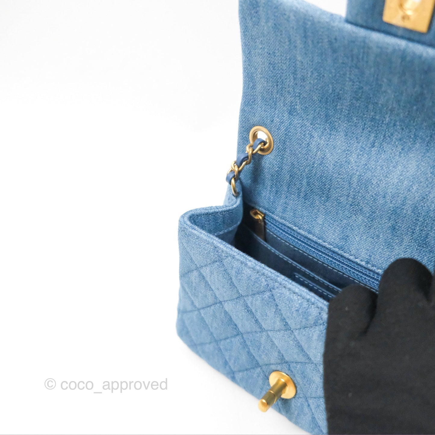 Chanel Mini Square Pearl Crush Quilted Denim Aged Gold Hardware