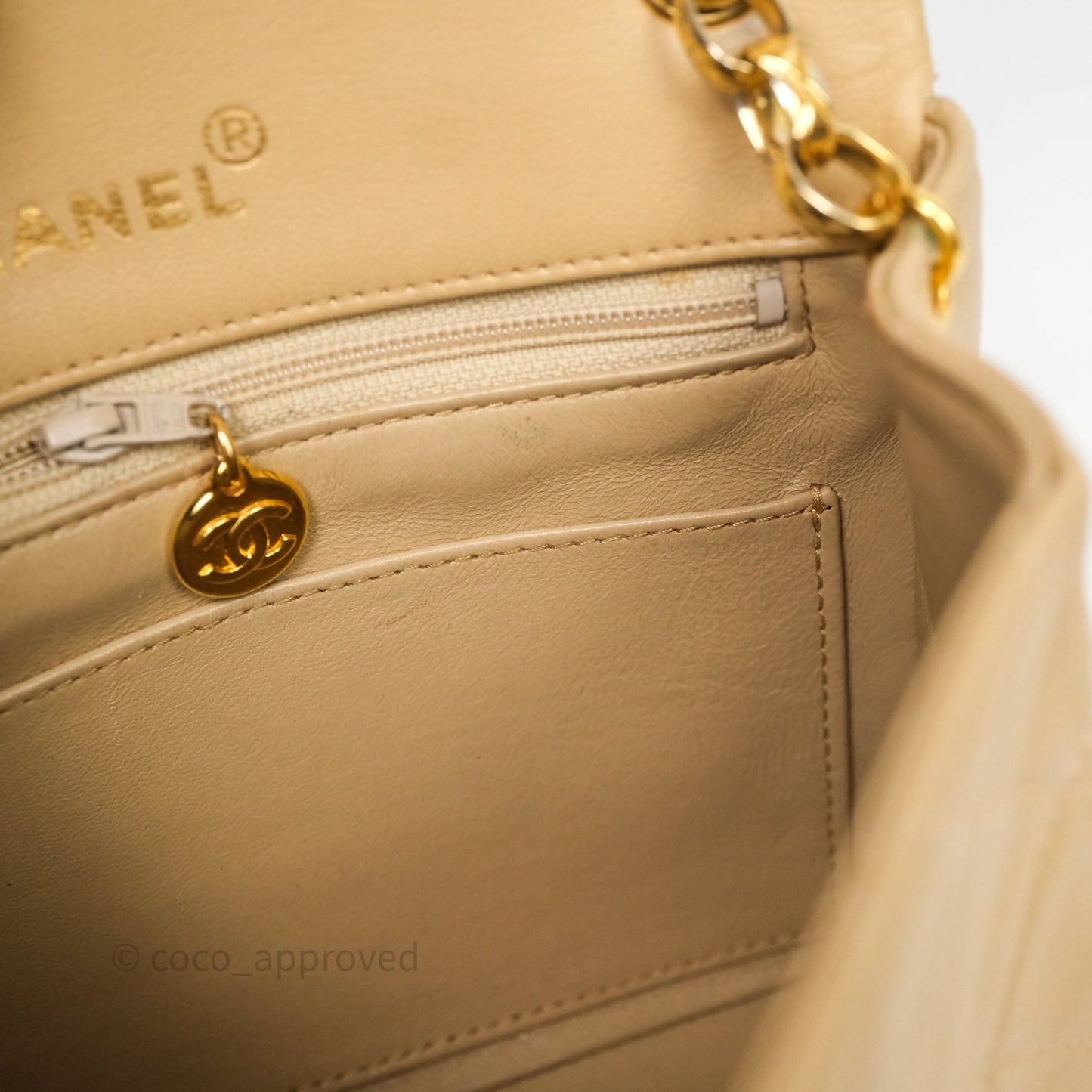 Chanel Vintage Mini Flap Bag Beige Lambskin Gold Hardware