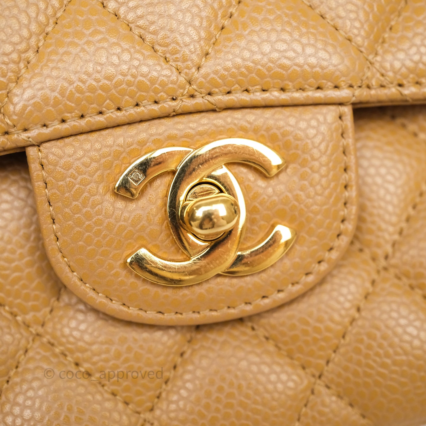 Chanel Classic M/L Medium Flap Quilted Dark Beige Caviar Gold Hardware