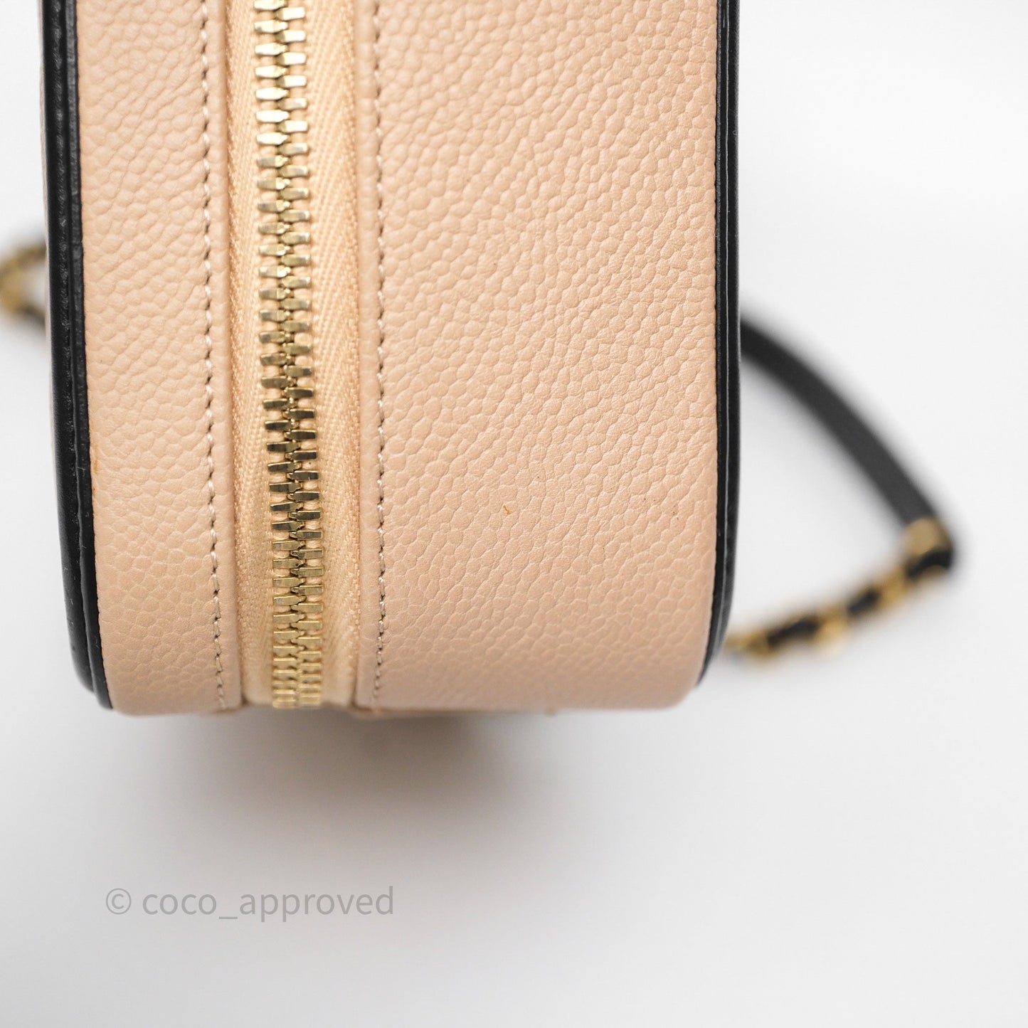 Chanel Quilted Medium CC Filigree Vanity Case Beige Black Caviar Aged Gold Hardware