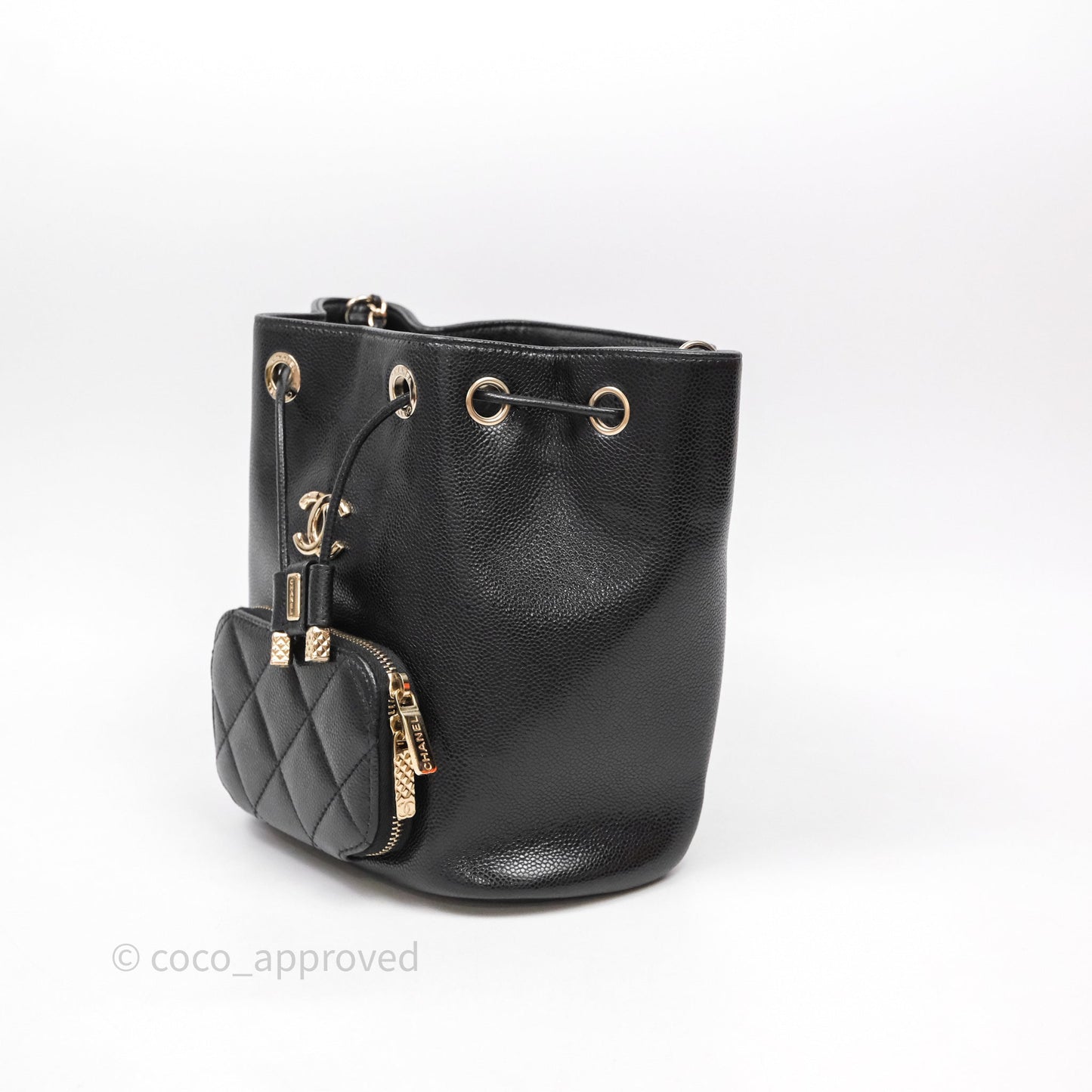 Chanel Business Affinity Drawstring Bucket Bag Black Caviar Gold Hardware