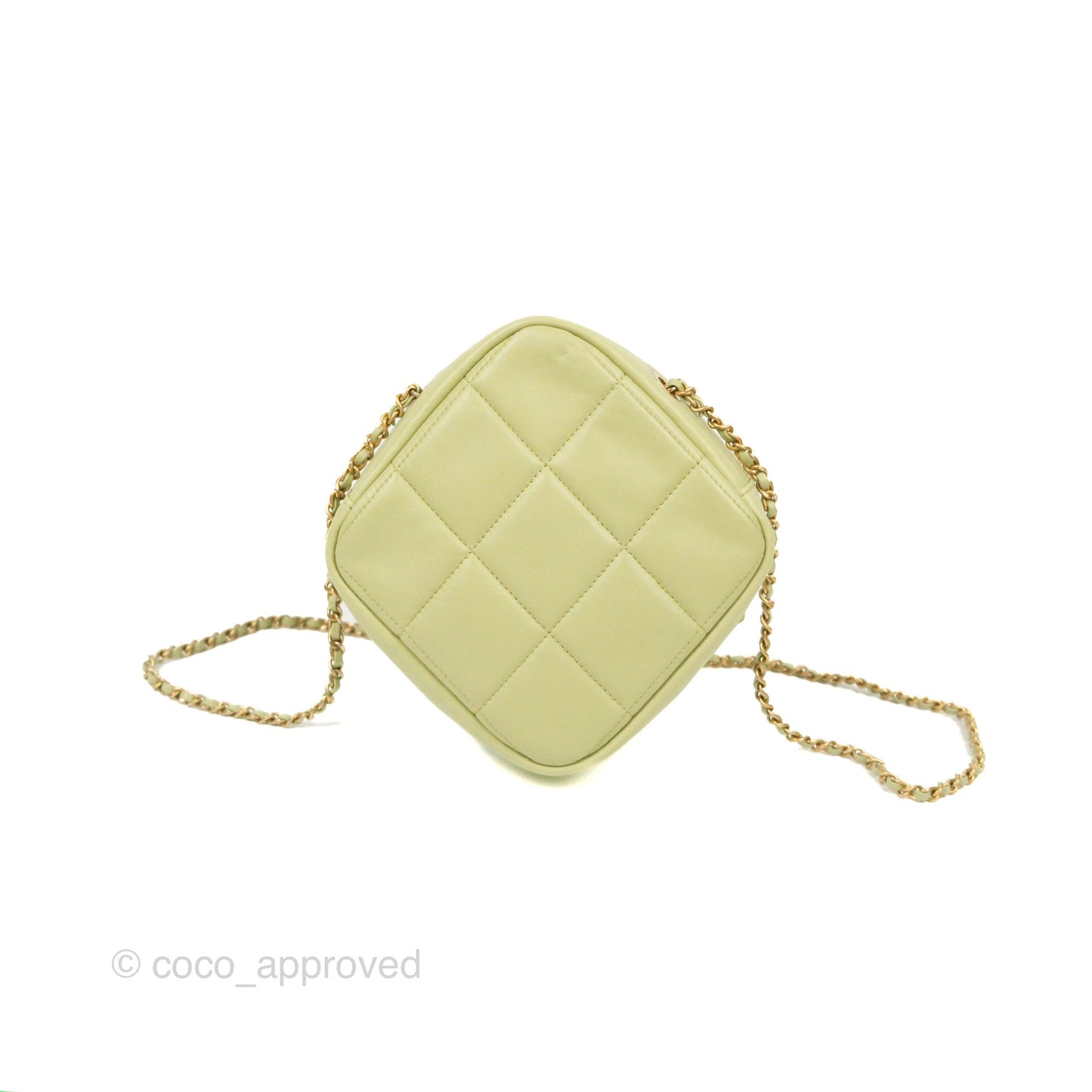Chanel Small Quilted Diamond Cut Bag Green Lambskin Aged Gold Hardware
