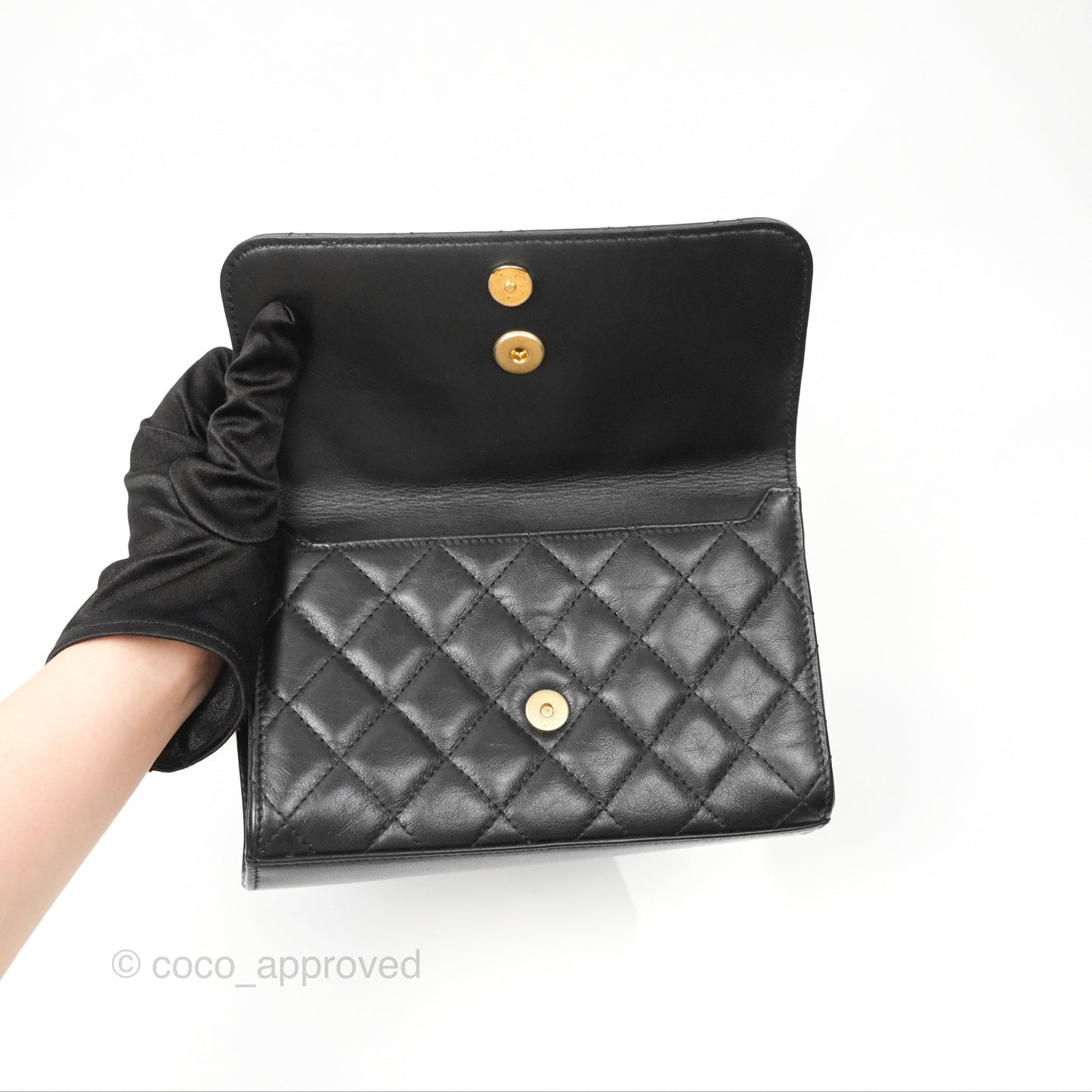 Chanel Triple Flap Bag Quilted Black Calfskin Aged Gold Hardware