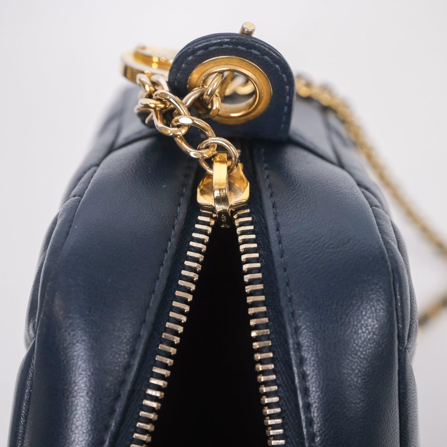 Chanel CC Camera Bag Quilted Navy Lambskin Aged Gold Hardware