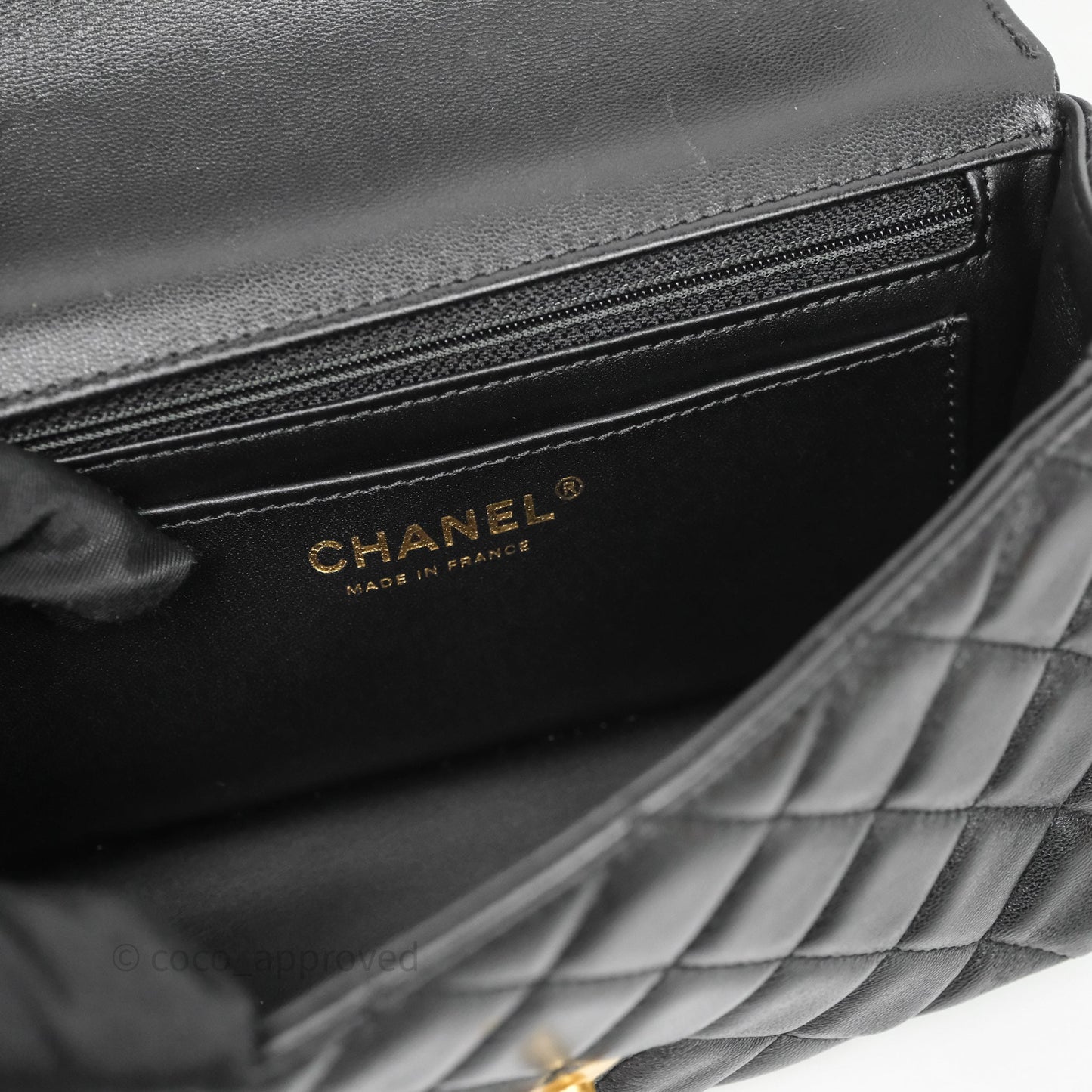 Chanel Top Handle Mini Rectangular Flap Bag Black Lambskin Aged Gold Hardware