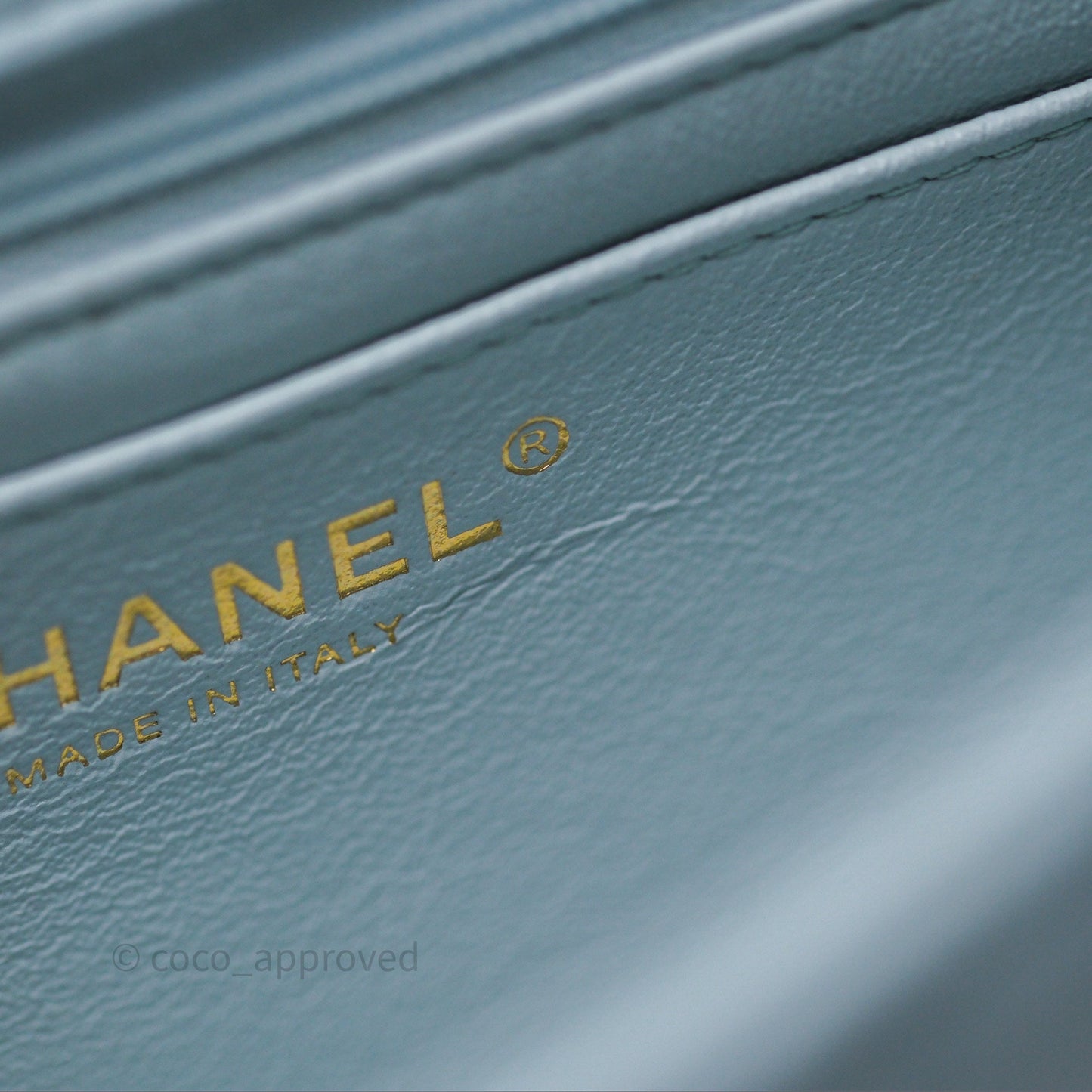 Chanel Top Handle Mini Rectangular Flap Light Blue Lambskin Gold Hardware