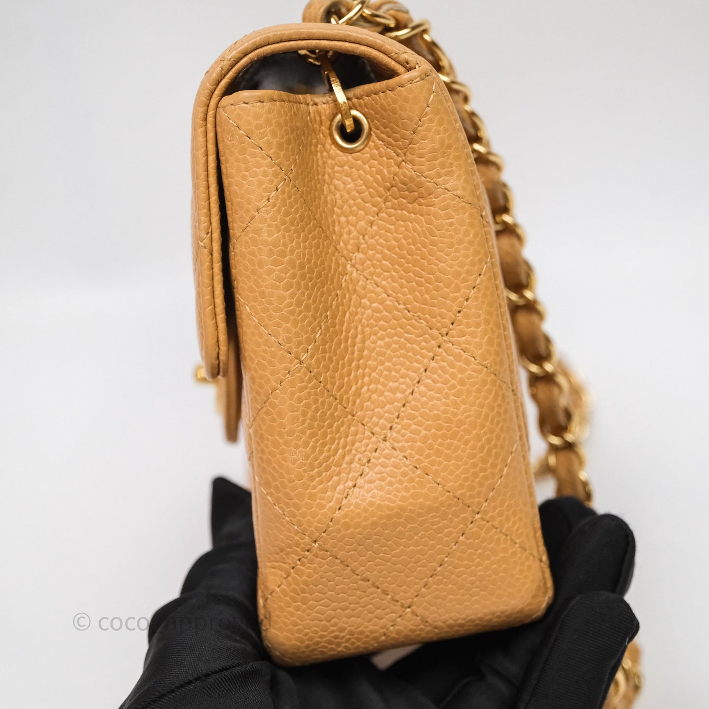 Chanel Vintage Mini Square Beige Caviar Gold Hardware