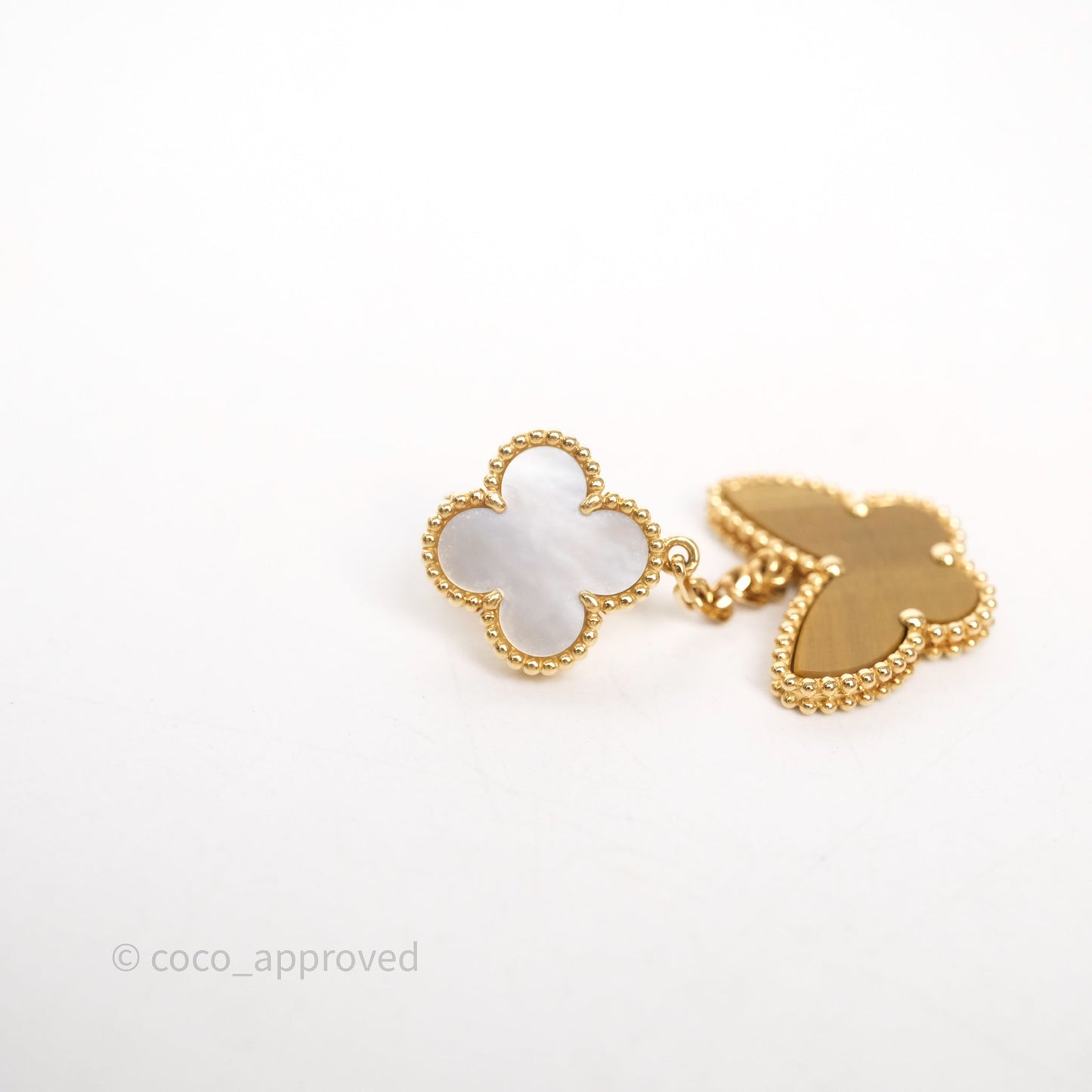 Van Cleef & Arpels Lucky Alhambra 2-Motif Earrings White Mother-of-pearl Yellow Gold