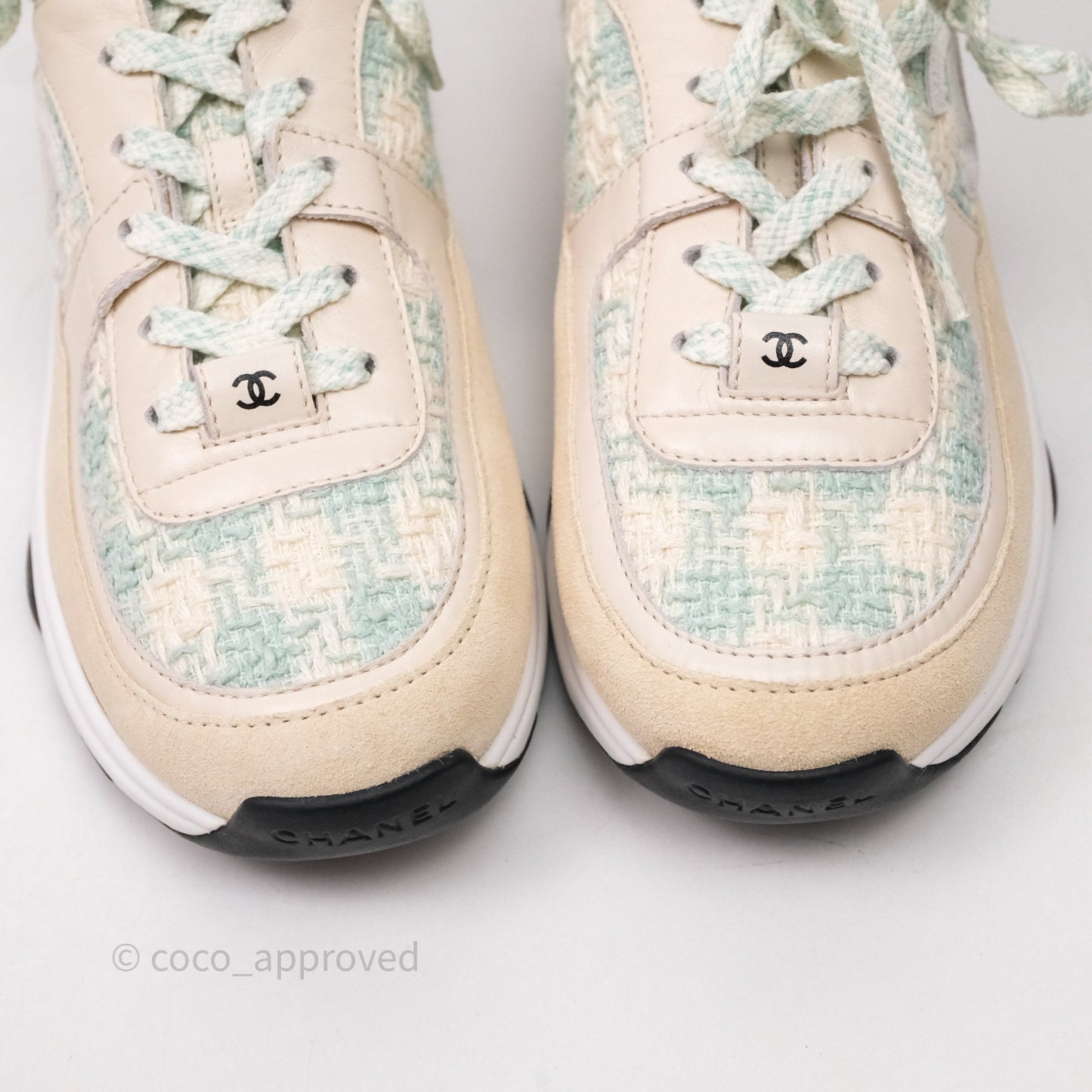 Chanel CC Sneakers Beige/ Blue Tweed Size 39