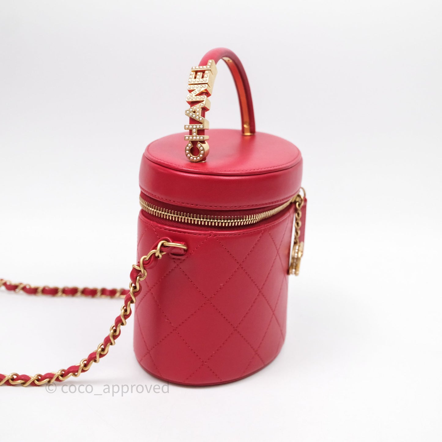 Chanel CC Vanity Case Red Calfskin Aged Gold Hardware