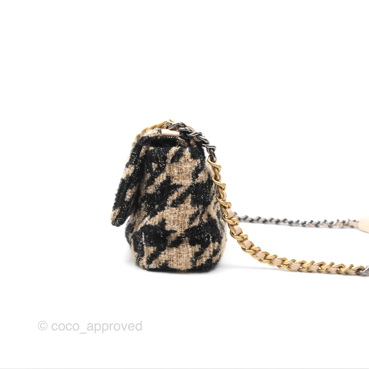 Chanel 19 Small Tweed Houndstooth Black Beige Mixed Hardware