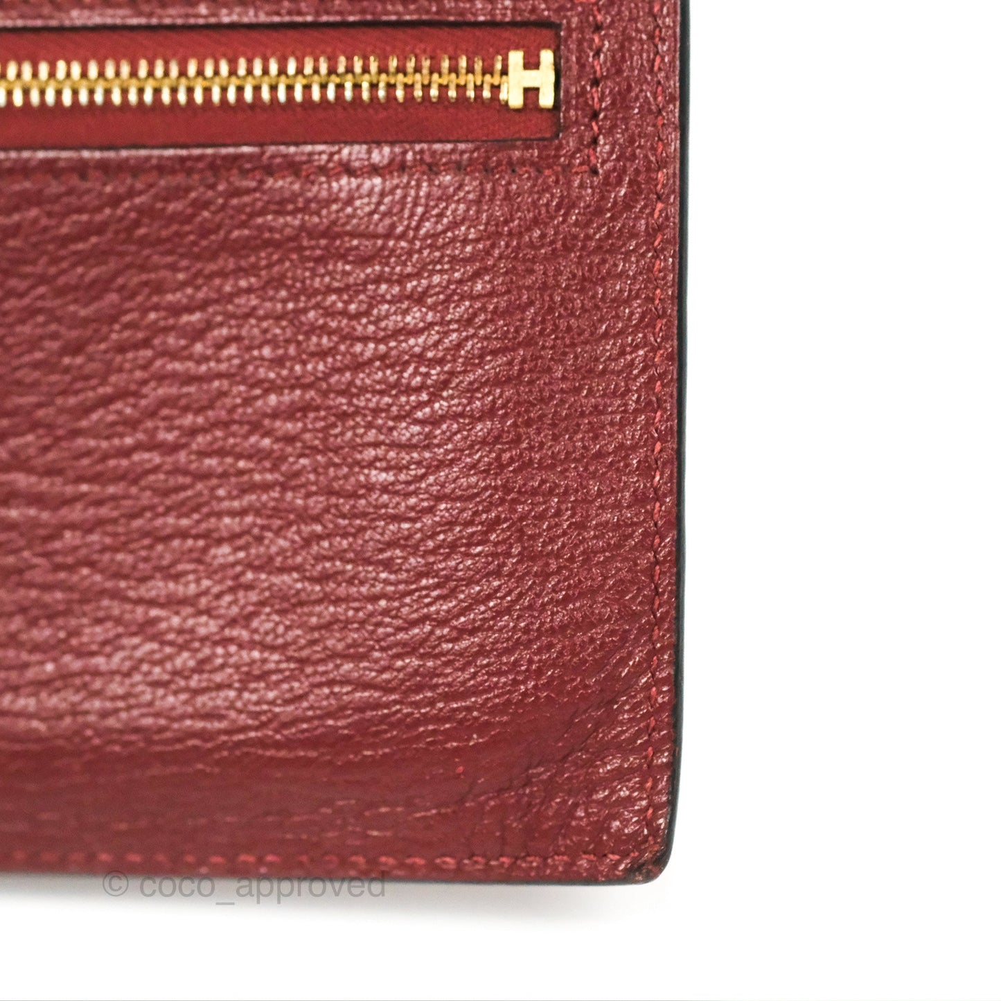 Hermès Kelly Pocket Compact Wallet Chevre Mysore Dark Red Gold Hardware
